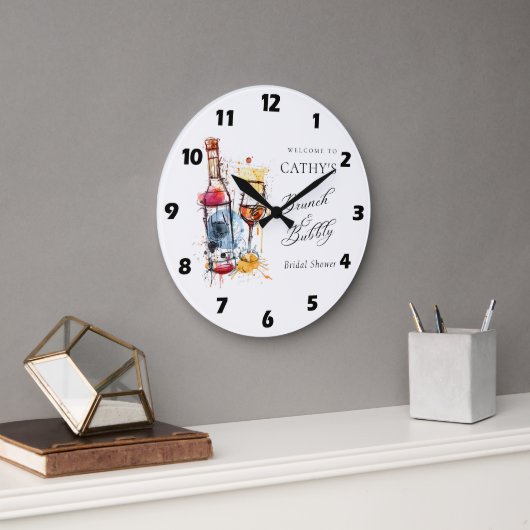 シャンパンブランチとバブルリーな花嫁の歓迎 ラージ壁時計 (オフィス)