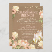 シャンパンブランチスパークルフローラブライダルシャワー 招待状 (正面/裏面)