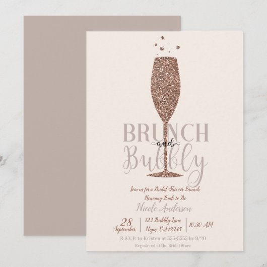 シャンパンブランチバブリーブライダルシャワーブランチ 招待状 (正面/裏面)