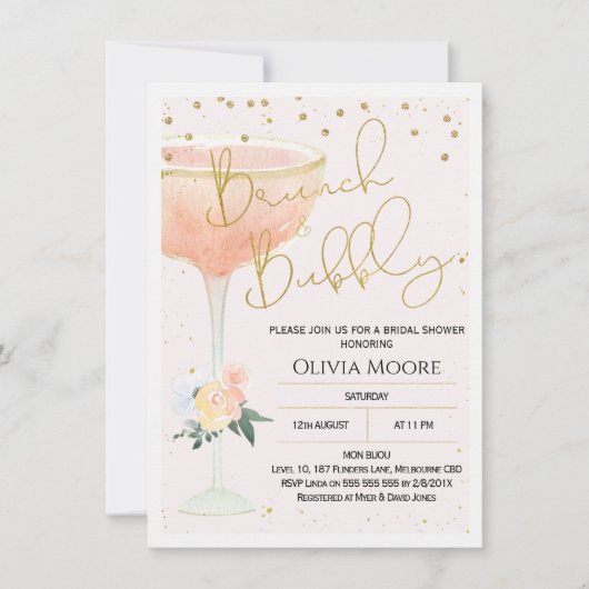 シャンパンブランチバブリーブライダルシャワー招待状 招待状 (正面)