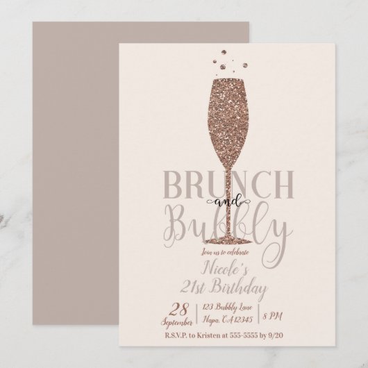 シャンパンブランチ&バブリーバラ金ゴールドバースデーパーティー 招待状 (正面/裏面)