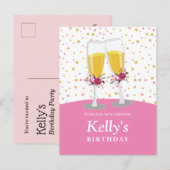 シャンパンブランチ&バブリー応援誕生日 インビテーションポストカード (正面/裏面)