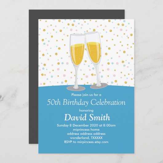 シャンパンブランチ&バブリー応援 招待状 (正面/裏面)