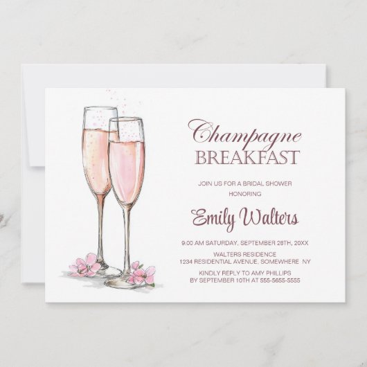 シャンパンブレックファーストブライダルシャワー 招待状 (正面)