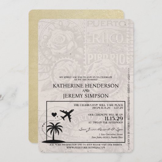 シャンパンプエルトリコ結婚パスポート 招待状 (正面/裏面)