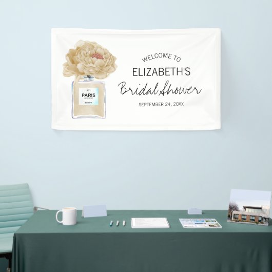 シャンパンプオニーフローラブライダルシャワーウェルカム 横断幕 (トレードショー)