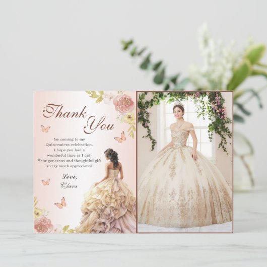 シャンパンプリンセスドレスキンセニェラ誕生日 サンキューカード (スタンド正面)