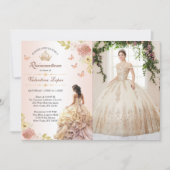 シャンパンプリンセスドレスキンセニェラ誕生日 招待状 (正面)