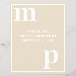 シャンパンベージュのモノグラムが可愛い節約Save the Date チラシ