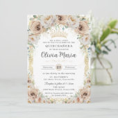 シャンパンベージュの花柄クラシカルな キュイーンセニョーラ/スイート16の誕生日招待状 招待状 (スタンド正面)