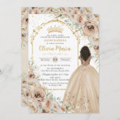 シャンパンベージュクリームフローラプリンセスキンセアニラ 招待状 (正面/裏面)