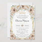 シャンパンベージュクリームフローラヴィンテージキンセアニラ 招待状 (正面)