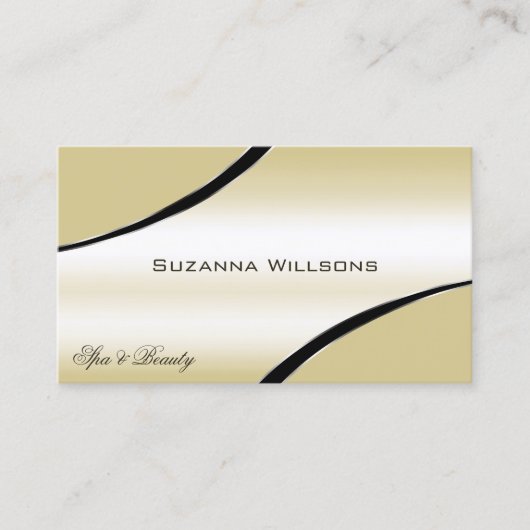 シャンパンベージュ曲線デコールラインきらめく 名刺 (正面)