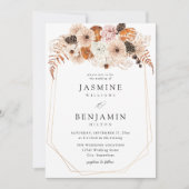 シャンパンベージュ&オレンジ素朴フローラ結婚ズ 招待状 (正面)