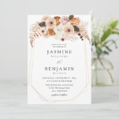 シャンパンベージュ&オレンジ素朴フローラ結婚ズ 招待状 (スタンド正面)