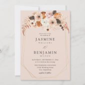 シャンパンベージュ&オレンジ素朴フローラ結婚- BE 招待状 (正面)