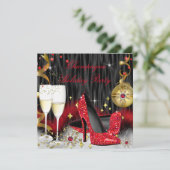 シャンパンホリデーパーティレッドハイヒール 招待状 (スタンド正面)