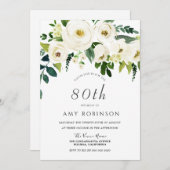 シャンパンホワイトエレガントフローラ80thバースデーパーティー 招待状 (正面/裏面)