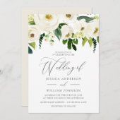 シャンパンホワイトフラワーエレガントな結婚式 招待状 (正面/裏面)