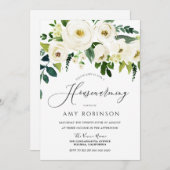 シャンパンホワイトフラワーズエレガント引っ越し祝いパーティーパーティー 招待状 (正面/裏面)