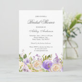 シャンパンホワイトローズパープルフローラブライダルシャワー 招待状 (スタンド正面)