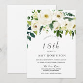 シャンパンホワイト フローラル エレガント 18歳の誕生日パーティー 招待状 (正面/裏面)