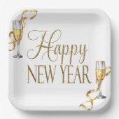 シャンパンホワイト&金ゴールドニューイヤーズイブパーティー ペーパープレート (正面)