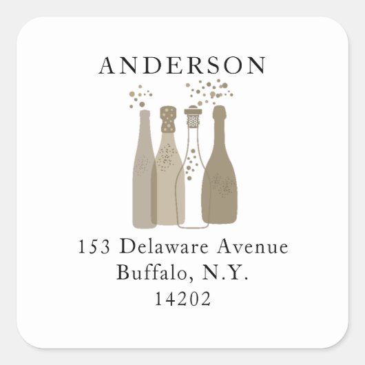シャンパンボトルかわいい1960sレトロ差出人住所 スクエアシール (正面)
