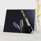 シャンパンボトルとグラス カード (黄色い花)