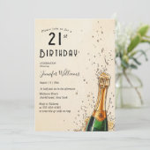 シャンパンボトルと21歳の誕生日パーティー 招待状 (スタンド正面)