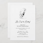 シャンパンボトルを描いたミニマルな新年のパーティー招待状 招待状 (正面/裏面)