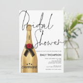 シャンパンボトルスクリプト金ゴールドブライダルシャワー 招待状 (スタンド正面)