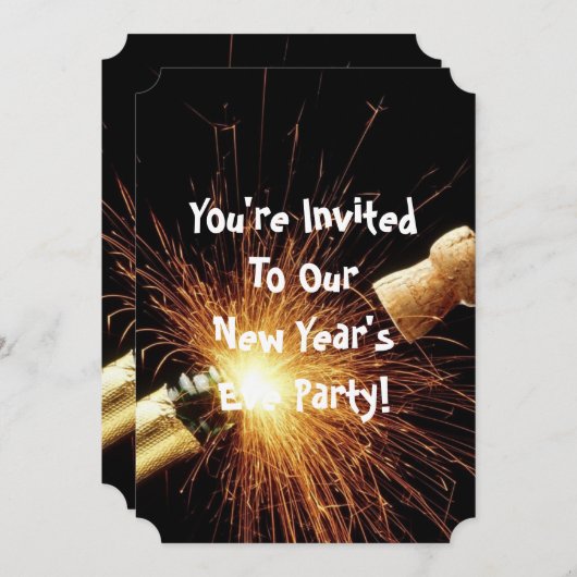 シャンパンボトルニューイーブ 招待状 (正面/裏面)