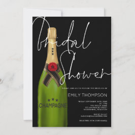 シャンパンボトルホワイトスクリプトブラックブライダルシャワー 招待状