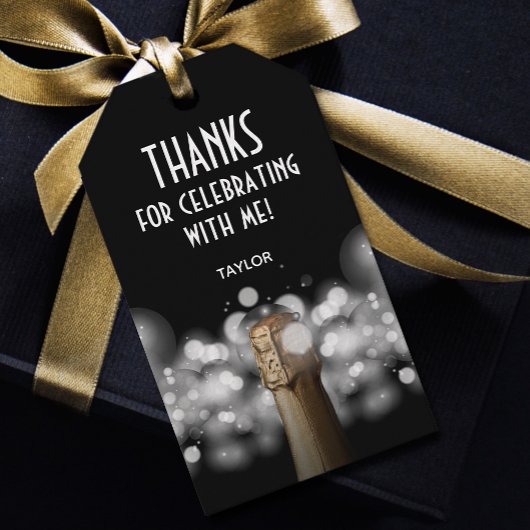 シャンパンボトル白黒の好意 ギフトタグ