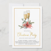 シャンパンポインセチア緑の金ゴールドクリスマスパーティー 招待状 (正面)