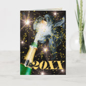 シャンパンポップ・アートの金ゴールド紙吹雪ハッピーニューイヤーフェスティバル シーズンカード (正面)