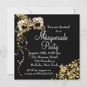 シャンパンマスク ブラックゴールド マスカレードパーティー 招待状 (裏面)