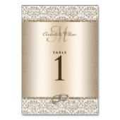 シャンパンメタリックエレガントグリッターダマスウェディング テーブルナンバー (裏面)