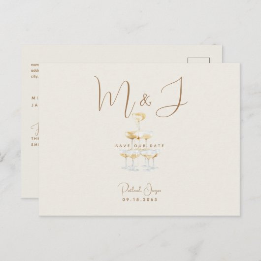 シャンパンモダンベージュの結婚式の日付を保存 ポストカード (正面/裏面)