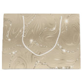 シャンパンラグジュアリーバックグラウンドベージュグリッター ラージペーパーバッグ (正面)