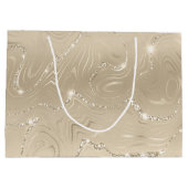 シャンパンラグジュアリーバックグラウンドベージュグリッター ラージペーパーバッグ (裏面)