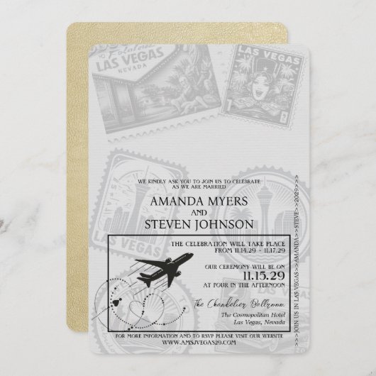 シャンパンラスベガス結婚パスポート 招待状 (正面/裏面)