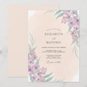 シャンパンラベンダー色の野の花の結婚式 招待状 (正面/裏面)