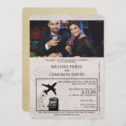 シャンパンリノパスポート結婚式招待状 招待状 (正面/裏面)