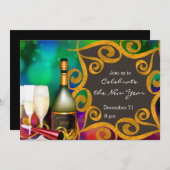 シャンパンリボン新年招待状 招待状 (正面/裏面)