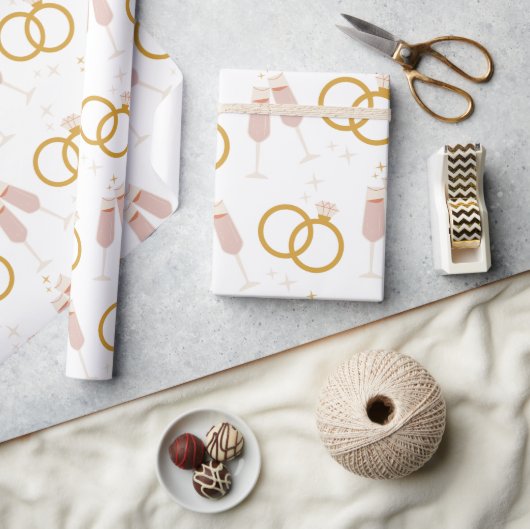 シャンパンリングや輪結婚のブライダルシャワーギフトラップ ラッピングペーパー (クラフト)