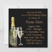 シャンパンワイングラスブラック金ゴールド誕生日パーティー 招待状 (裏面)