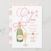 シャンパンワインピンクボウパリテーマブライダルシャワー 招待状 (正面/裏面)
