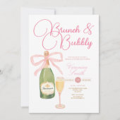 シャンパンワインピンクボウブライダルシャワー 招待状 (正面)
